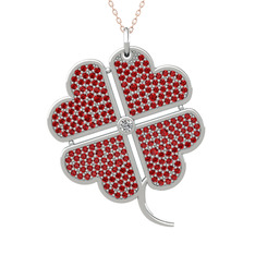 Beyaz zirkon ve garnet 14 ayar beyaz altın kolye (40 cm rose altın rolo zincir)