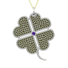 Büyük Yonca Kolye - Ametist ve peridot 14 ayar beyaz altın kolye (40 cm altın rolo zincir) #zk7z7u