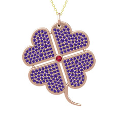 Büyük Yonca Kolye - Rodolit garnet ve ametist 14 ayar rose altın kolye (40 cm altın rolo zincir) #zsr985