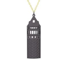Galata Kulesi Kolye - 925 ayar siyah rodyum kaplama gümüş kolye (40 cm altın rolo zincir) #1947ea6