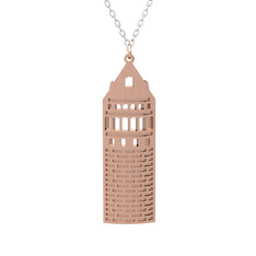 Galata Kulesi Kolye - 925 ayar rose altın kaplama gümüş kolye (40 cm beyaz altın rolo zincir) #1clogyx