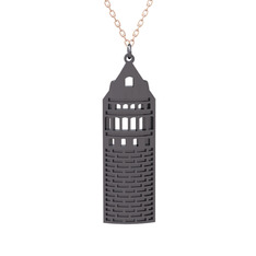Galata Kulesi Kolye - 925 ayar siyah rodyum kaplama gümüş kolye (40 cm gümüş rolo zincir) #hpcexj