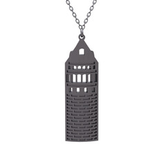 Galata Kulesi Kolye - 925 ayar siyah rodyum kaplama gümüş kolye (40 cm gümüş rolo zincir) #k71gxt