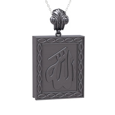 Allah Yazılı Cevşen Kolye - 925 ayar siyah rodyum kaplama gümüş kolye (40 cm beyaz altın rolo zincir) #1pr69ia