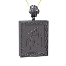 Allah Yazılı Cevşen Kolye - 925 ayar siyah rodyum kaplama gümüş kolye (40 cm altın rolo zincir) #1q5r6ky