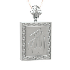 Allah Yazılı Cevşen Kolye - 8 ayar beyaz altın kolye (40 cm rose altın rolo zincir) #1ucs7rm