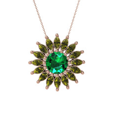 Yeşil kuvars ve peridot 925 ayar rose altın kaplama gümüş kolye (40 cm gümüş rolo zincir)