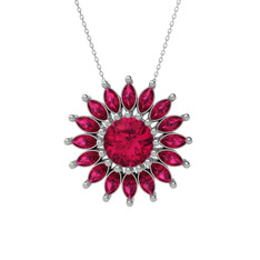 Taşlı Papatya Kolye - Rodolit garnet 18 ayar beyaz altın kolye (40 cm beyaz altın rolo zincir) #10qdm5q