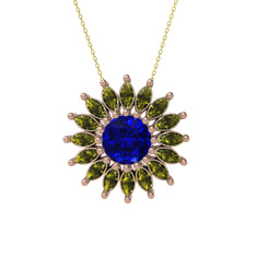 Taşlı Papatya Kolye - Lab safir ve peridot 18 ayar rose altın kolye (40 cm altın rolo zincir) #10vg6du