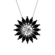 Taşlı Papatya Kolye - Swarovski ve siyah zirkon 925 ayar siyah rodyum kaplama gümüş kolye (40 cm rose altın rolo zincir) #116rywi