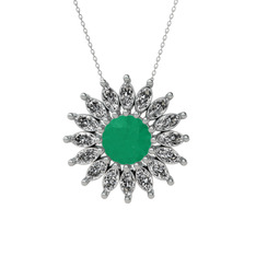 Taşlı Papatya Kolye - Kök zümrüt ve swarovski 14 ayar beyaz altın kolye (40 cm beyaz altın rolo zincir) #11mewre