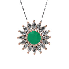 Taşlı Papatya Kolye - Kök zümrüt ve swarovski 14 ayar rose altın kolye (40 cm gümüş rolo zincir) #11t1guz