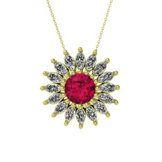 Taşlı Papatya Kolye - Rodolit garnet ve swarovski 8 ayar altın kolye (40 cm altın rolo zincir) #126iaaj
