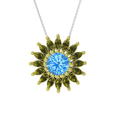 Akuamarin ve peridot 925 ayar altın kaplama gümüş kolye (40 cm beyaz altın rolo zincir)