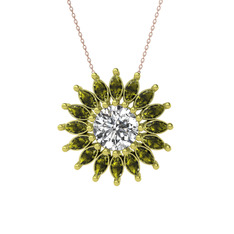 Beyaz zirkon ve peridot 18 ayar altın kolye (40 cm rose altın rolo zincir)