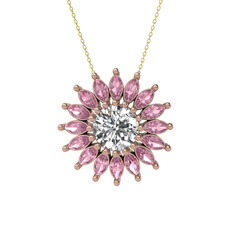 Beyaz zirkon ve pembe kuvars 8 ayar rose altın kolye (40 cm altın rolo zincir)