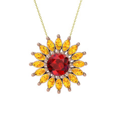 Garnet ve sitrin 925 ayar rose altın kaplama gümüş kolye (40 cm altın rolo zincir)