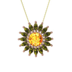 Sitrin ve peridot 14 ayar rose altın kolye (40 cm gümüş rolo zincir)
