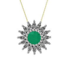 Taşlı Papatya Kolye - Kök zümrüt ve swarovski 18 ayar beyaz altın kolye (40 cm altın rolo zincir) #14xi6xy
