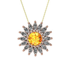 Sitrin ve swarovski 925 ayar rose altın kaplama gümüş kolye (40 cm altın rolo zincir)