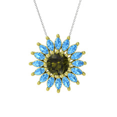 Peridot ve akuamarin 18 ayar altın kolye (40 cm beyaz altın rolo zincir)