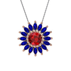 Garnet ve lab safir 925 ayar rose altın kaplama gümüş kolye (40 cm gümüş rolo zincir)