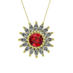 Taşlı Papatya Kolye - Garnet ve swarovski 18 ayar altın kolye (40 cm altın rolo zincir) #15mo6y4