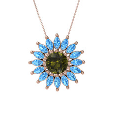 Peridot ve akuamarin 925 ayar rose altın kaplama gümüş kolye (40 cm rose altın rolo zincir)