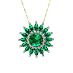 Taşlı Papatya Kolye - Yeşil kuvars 8 ayar beyaz altın kolye (40 cm altın rolo zincir) #16eoju6