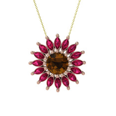 Taşlı Papatya Kolye - Dumanlı kuvars ve rodolit garnet 18 ayar rose altın kolye (40 cm gümüş rolo zincir) #16oacp2