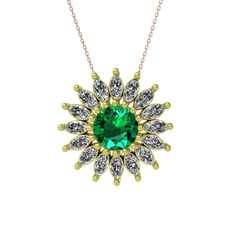 Taşlı Papatya Kolye - Yeşil kuvars ve swarovski 18 ayar altın kolye (40 cm gümüş rolo zincir) #174bccy