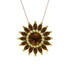 Taşlı Papatya Kolye - Dumanlı kuvars 14 ayar altın kolye (40 cm rose altın rolo zincir) #175qtor