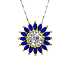 Taşlı Papatya Kolye - Swarovski ve lab safir 14 ayar altın kolye (40 cm gümüş rolo zincir) #177wjwo