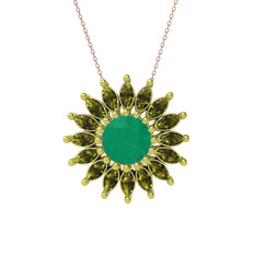 Kök zümrüt ve peridot 18 ayar altın kolye (40 cm rose altın rolo zincir)