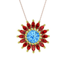 Akuamarin ve garnet 14 ayar altın kolye (40 cm gümüş rolo zincir)