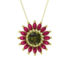 Taşlı Papatya Kolye - Peridot ve rodolit garnet 14 ayar altın kolye (40 cm altın rolo zincir) #18aazdy