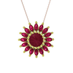 Taşlı Papatya Kolye - Kök yakut ve rodolit garnet 14 ayar altın kolye (40 cm rose altın rolo zincir) #18wnjvo
