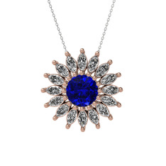 Lab safir ve swarovski 14 ayar rose altın kolye (40 cm gümüş rolo zincir)