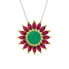 Taşlı Papatya Kolye - Kök zümrüt ve rodolit garnet 8 ayar altın kolye (40 cm beyaz altın rolo zincir) #19jdivo