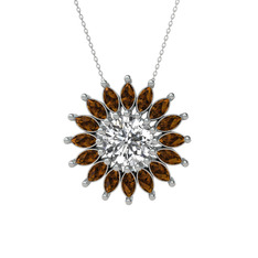 Taşlı Papatya Kolye - Swarovski ve dumanlı kuvars 8 ayar beyaz altın kolye (40 cm beyaz altın rolo zincir) #19wb8s5