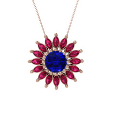 Lab safir ve rodolit garnet 925 ayar rose altın kaplama gümüş kolye (40 cm gümüş rolo zincir)
