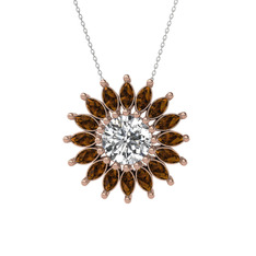 Swarovski ve dumanlı kuvars 925 ayar rose altın kaplama gümüş kolye (40 cm beyaz altın rolo zincir)