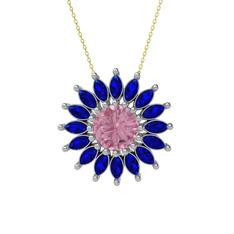Pembe kuvars ve lab safir 925 ayar gümüş kolye (40 cm gümüş rolo zincir)