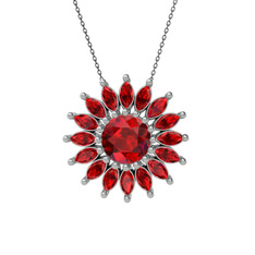 Taşlı Papatya Kolye - Garnet 8 ayar beyaz altın kolye (40 cm gümüş rolo zincir) #1b7d90n