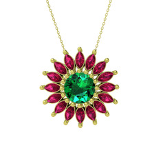 Yeşil kuvars ve rodolit garnet 8 ayar altın kolye (40 cm altın rolo zincir)