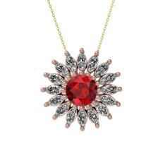 Taşlı Papatya Kolye - Garnet ve swarovski 18 ayar rose altın kolye (40 cm gümüş rolo zincir) #1cuq7oh