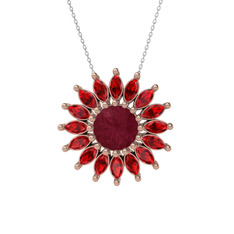 Taşlı Papatya Kolye - Kök yakut ve garnet 14 ayar rose altın kolye (40 cm beyaz altın rolo zincir) #1cxu2kq