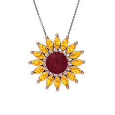 Taşlı Papatya Kolye - Kök yakut ve sitrin 925 ayar rose altın kaplama gümüş kolye (40 cm gümüş rolo zincir) #1d606vh
