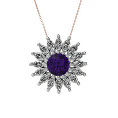 Ametist ve swarovski 14 ayar beyaz altın kolye (40 cm rose altın rolo zincir)