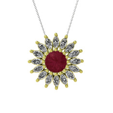 Taşlı Papatya Kolye - Kök yakut ve swarovski 14 ayar altın kolye (40 cm beyaz altın rolo zincir) #1dexip5